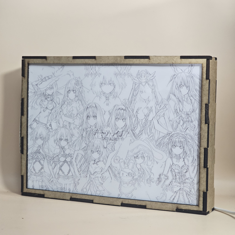 Lámpara ánime/manga  Date A Live  con doble imagen del grupo Tohka Yatogami, Kotori Itsuka, Yoshino Himekawa, Kaguya Yamai, Yuzuru Yamai, Miku Izayoi, Origami Tobiichi, Kurumi Tokisaki, Natsumi Kyouno, Maria Arusu y Marina Arusu, vista apagada, se esconde la imágen de atras.