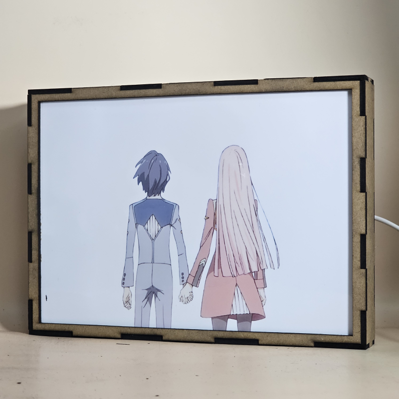 Lámpara LED de Zero Two y Hiro de Darling in the Franxx cogidos de la mano bajo flores de cerezo - Galeria