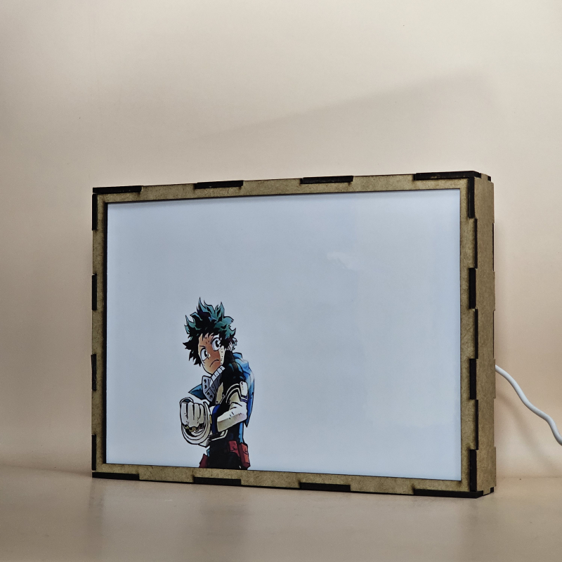 Lámpara ánime/manga  My Hero Academia  con doble imagen del grupo Ochaco Uraraka, Shoto Todoroki, Tsuyu Asui, Izuku Midoriya, Katsuki Bakugō, Denki Kaminari, Kyoka Jiro, Mina Ashido, Eijiro Kirishima, Tenya Iida, Fumikage Tokoyami, Mashirao Ojiro y Yuga Aoyama, vista apagada, se esconde la imágen de atras.