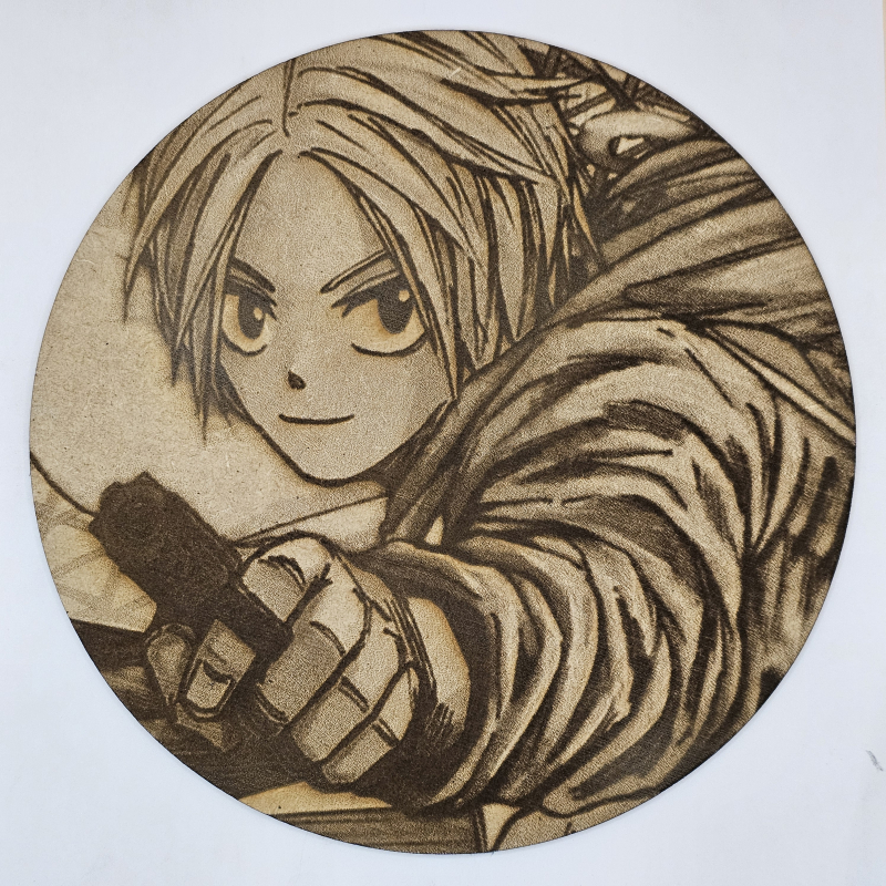 Cuadro decorativo MDF grabado láser estilo anime manga de Shin Asakura