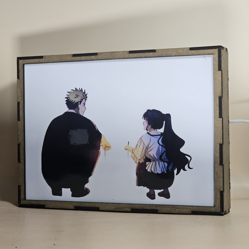 Lámpara ánime/manga  Kaoru Hana wa Rin to Saku  con doble imagen de la pareja Kaoruko Waguri y Rintaro Tsumugi, vista apagada, se esconde la imágen de atras.