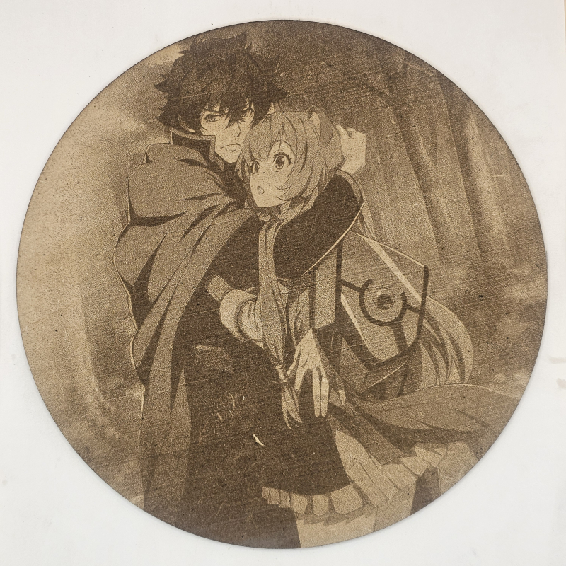 grabado laser en mdf ánime/manga, Naofumi Iwatani y Raphtalia, El héroe del escudo , decoración otaku, decoración ánime/manga