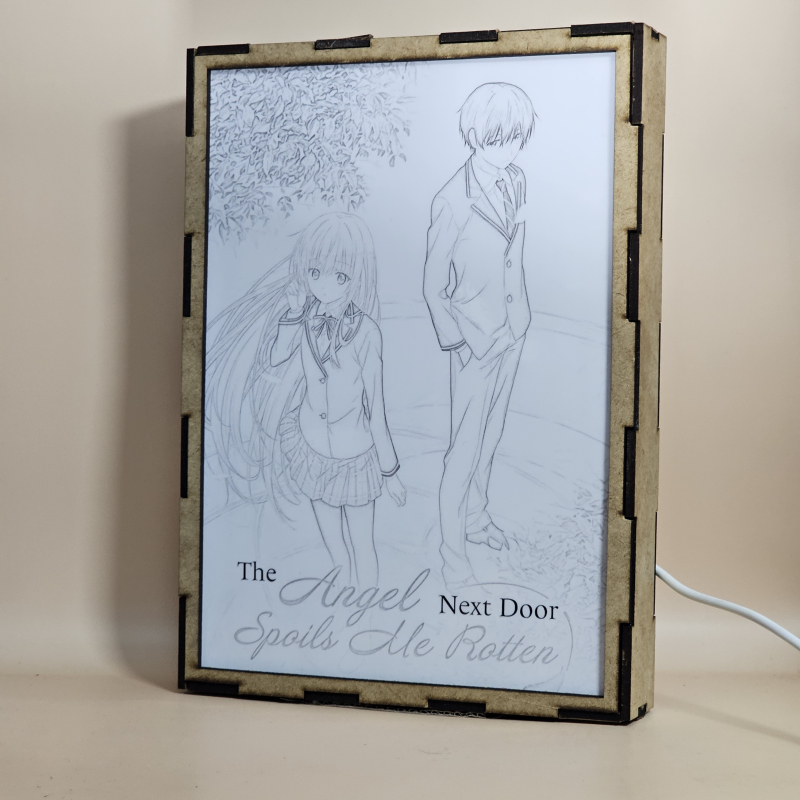 Lámpara ánime/manga  The angel next door spoils me rotten  con doble imagen de la pareja Mahiru Shiina y Amane Fujimiya, vista apagada, se esconde la imágen de atras.