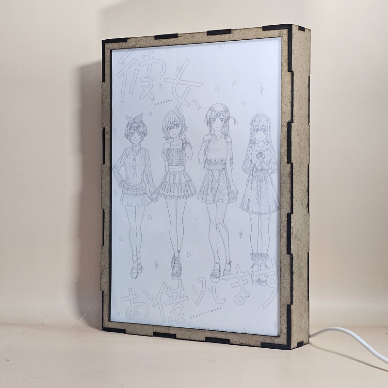 Lámpara ánime/manga  Rent-A-Girlfriend  con doble imagen del grupo Mami Nanami, Chizuru Mizuhara, Sumi Sakurasawa y Ruka Sarashina, vista apagada, se esconde la imágen de atras.