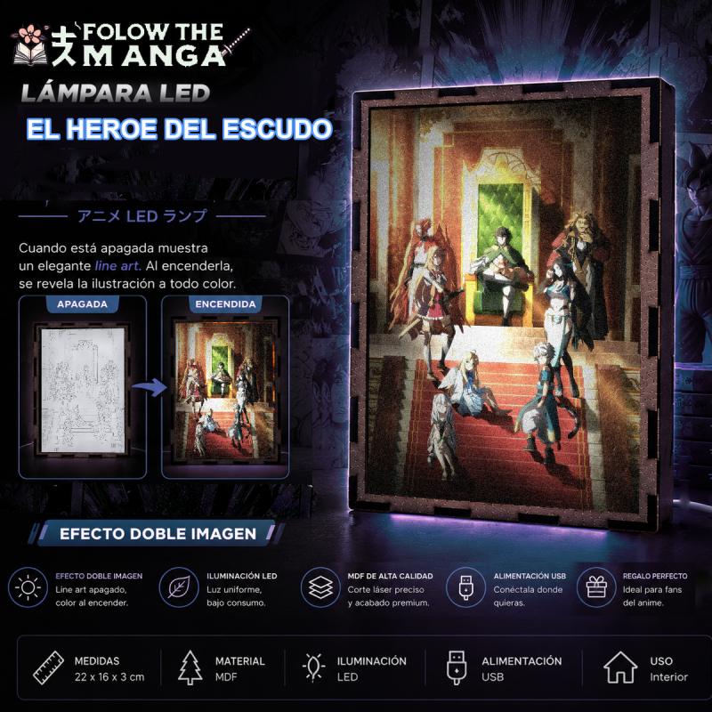 Lámpara LED de The Rising of the Shield Hero con Naofumi, Raphtalia, Filo, Melty, Sadeena, Atla y Fohl