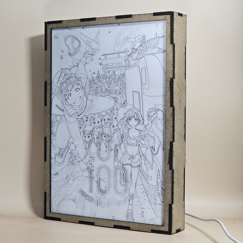 Lámpara ánime/manga  Zombie ni Naru made ni Shitai 100 no Koto  con doble imagen del grupo Akira Tendo, Shizuka Mikazuki, Kencho y Beatrix Amerhauser, vista apagada, se esconde la imágen de atras.