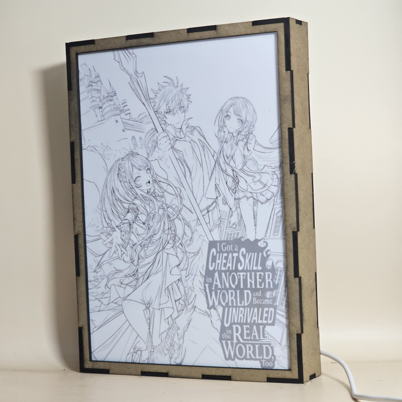 Lámpara ánime/manga  Romaji  con doble imagen del grupo Yuya Tenjo, Lexia von Arcelia y Kaori Hojo, vista apagada, se esconde la imágen de atras.