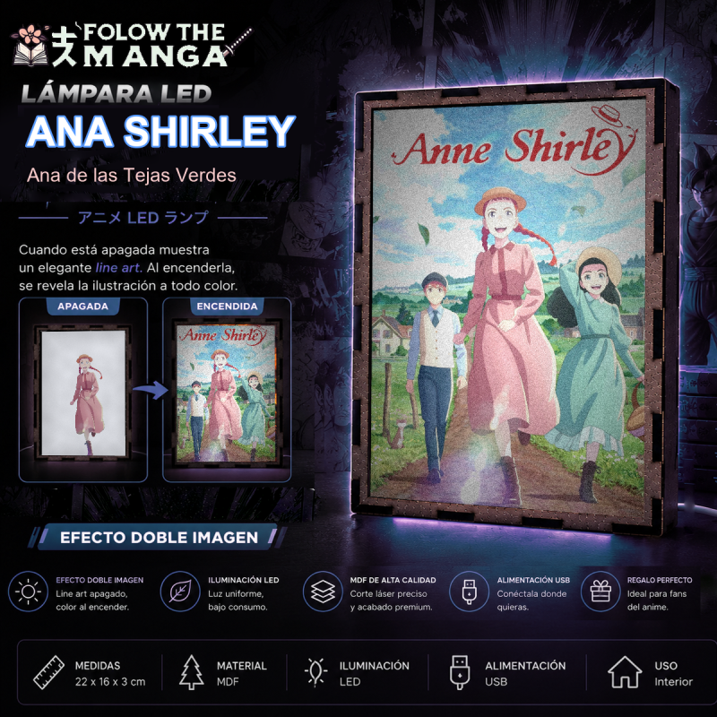 Lámpara LED de Ana de las Tejas Verdes con Anne Shirley en una escena de Avonlea