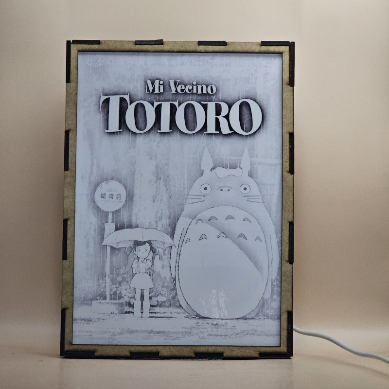 Lámpara ánime  Mi vecino totoro  con doble imagen de la pareja Totoro y Mei Kusakabe, vista apagada, se esconde la imágen de atras.