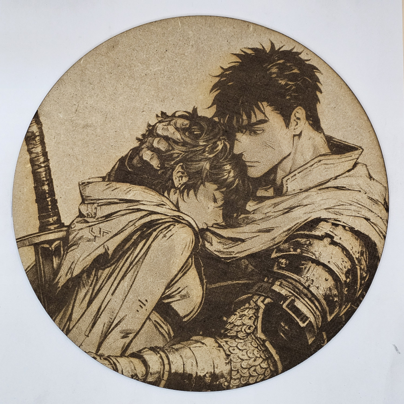 Cuadro decorativo MDF grabado láser estilo anime manga de Guts y Casca