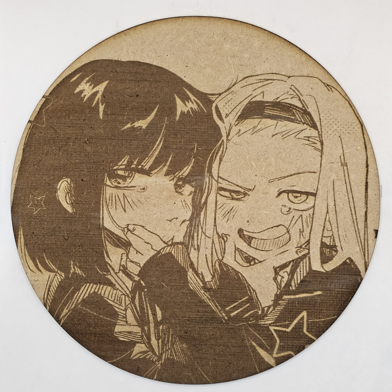 grabado laser en mdf ánime/manga, Shizuka Kuze y Marina Kirarazaka, El pecado original de Takopi , decoración otaku, decoración ánime/manga
