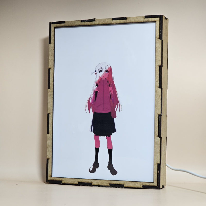 Lámpara ánime/manga  Bocchi the Rock!  con doble imagen del grupo Hitori Gotoh, Nijika Ijichi, Ryo Yamada y Ikuyo Kita, vista apagada, se esconde la imágen de atras.