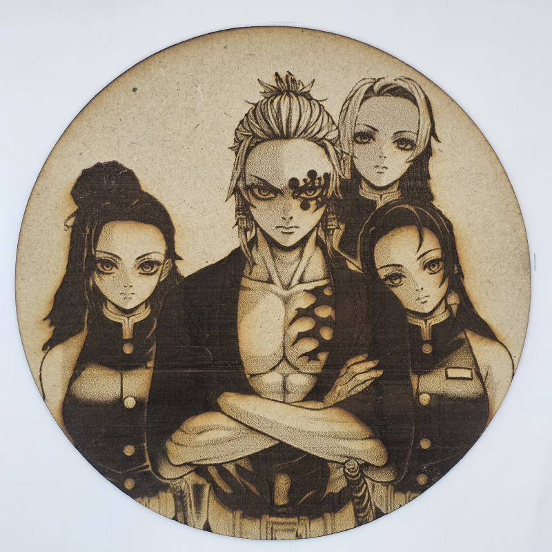Cuadro decorativo MDF grabado con láser estilo anime manga de Tengen Uzui y sus esposas Makio, Suma e Hinatsuru