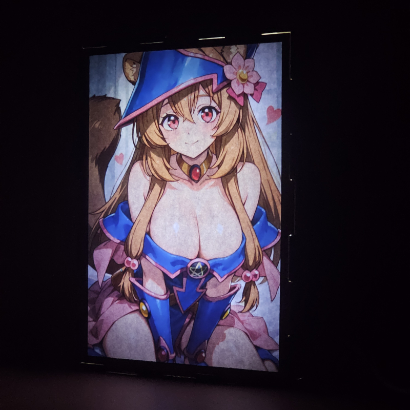Lámpara ánime/manga  El héroe del escudo  con doble imagen del personaje Raphtalia, vista encendida, donde se revela la ilustración completa al encender la luz LED.