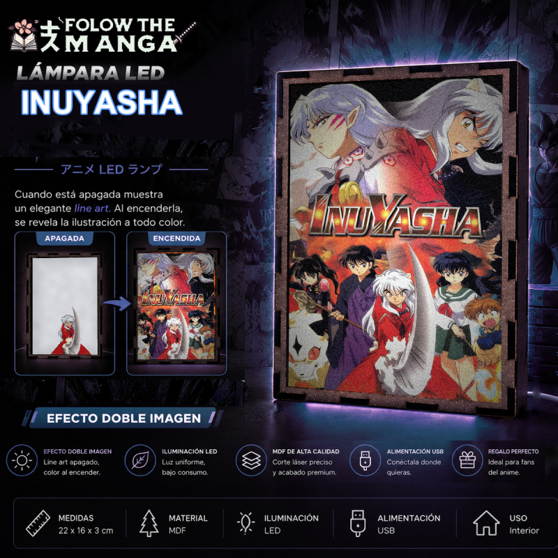 Lámpara LED de InuYasha con Kagome Higurashi, Sesshomaru, Miroku, Sango, Shippo y Kirara