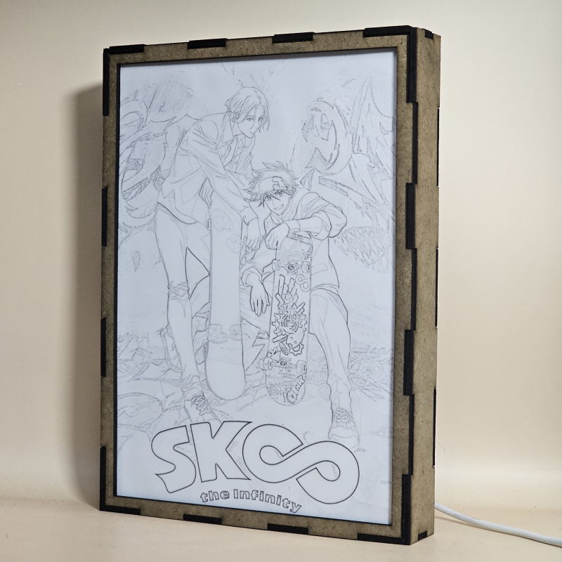 Lámpara ánime  SK8 the Infinity  con doble imagen de la pareja Reki Kyan y Langa Hasegawa, vista apagada, se esconde la imágen de atras.