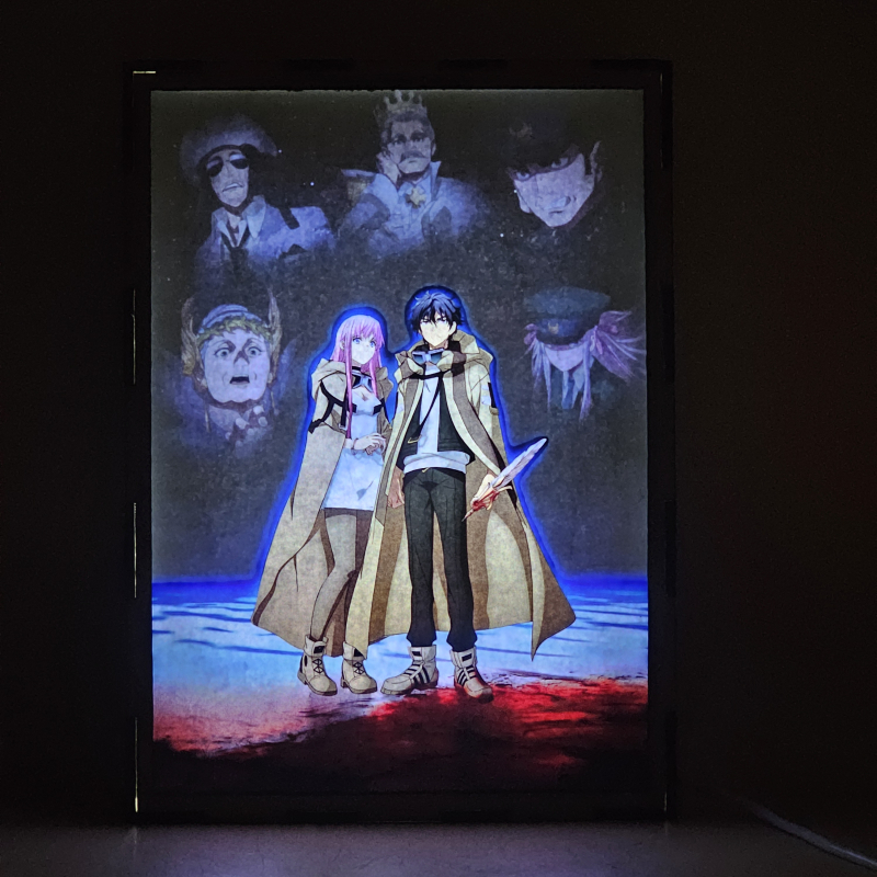 Lámpara LED de Adonis y Doroka de The Kingdoms of Ruin con fondo oscuro revelado al encenderse - Galeria