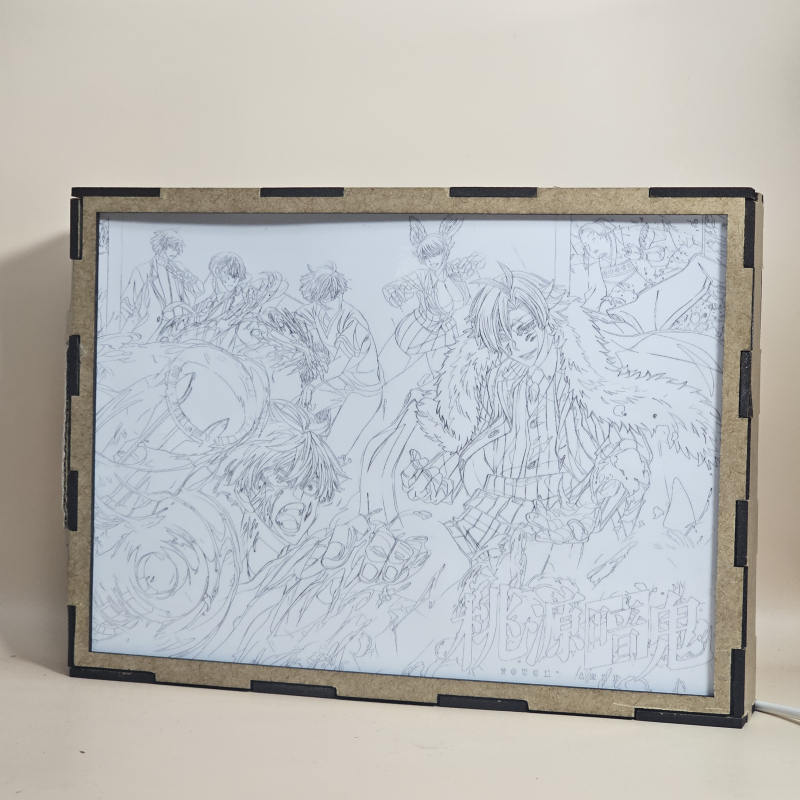 Lámpara ánime/manga  Tōgen Anki  con doble imagen del grupo Shiki Ichinose, Naito Mudano, Tsubakiri Momomiya, Jin Kougasaki, Yomogi Momokusa y Kyoya Oiranzaka, vista apagada, se esconde la imágen de atras.