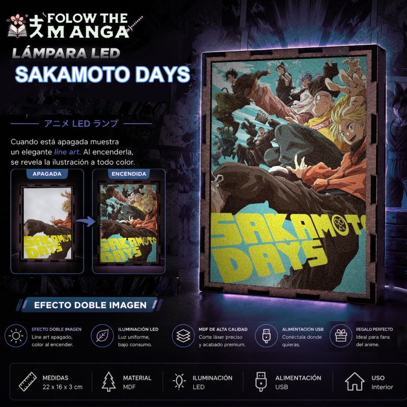 Lámpara LED de Shin Asakura con Taro Sakamoto y personajes de Sakamoto Days