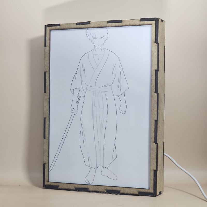 Lámpara ánime/manga  Ranma y medio  con doble imagen del personaje Tatewaki Kuno, vista apagada, se esconde la imágen de atras.