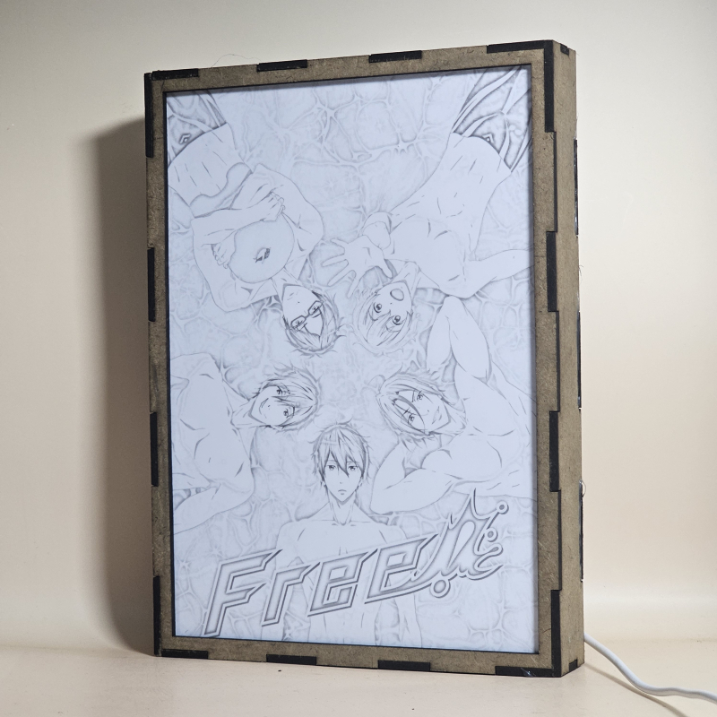 Lámpara ánime/manga  Free  con doble imagen del grupo Haruka Nanase, Makoto Tachibana, Rei Ryugazaki, Nagisa Hazuki y Rin Matsuoka, vista apagada, se esconde la imágen de atras.