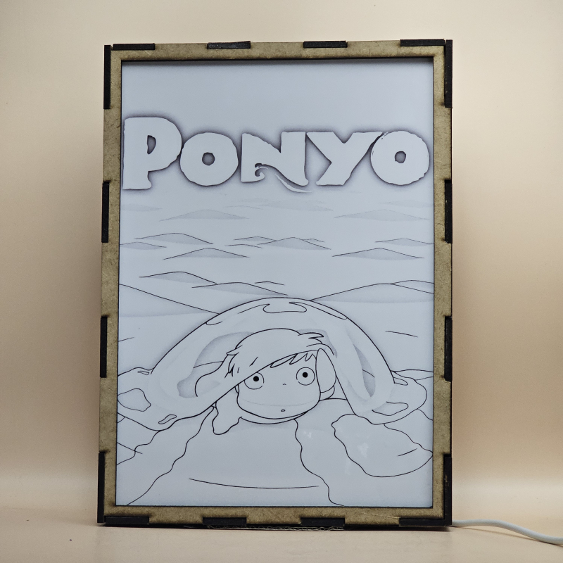 Lámpara ánime  Gake no ue no Ponyo  con doble imagen del personaje Ponyo, vista apagada, se esconde la imágen de atras.