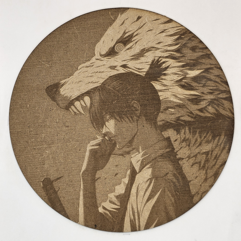 grabado laser en mdf ánime/manga, Aki Hayakawa, Chainsaw Man , decoración otaku, decoración ánime/manga