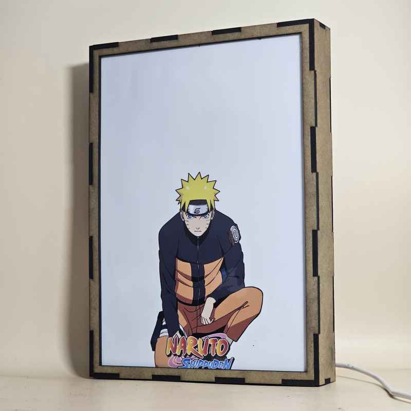 Lámpara ánime/manga  Naruto  con doble imagen del grupo Naruto Uzumaki, Sakura Haruno, Sasuke Uchiha, Itachi Uchiha, Minato Namikaze y Kakashi Hatake, vista apagada, se esconde la imágen de atras.