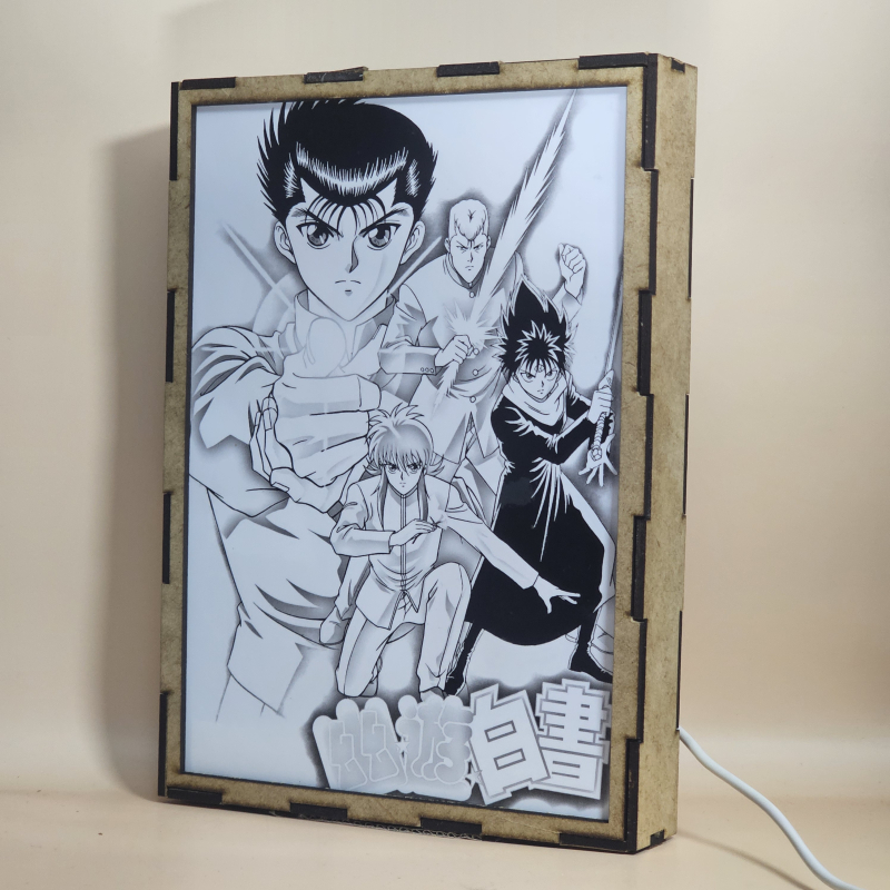 Lámpara ánime/manga  Yu Yu Hakusho: Ghost Files  con doble imagen del grupo Kurama, Yusuke Urameshi, Kazuma Kuwabara y Hiei, vista apagada, se esconde la imágen de atras.