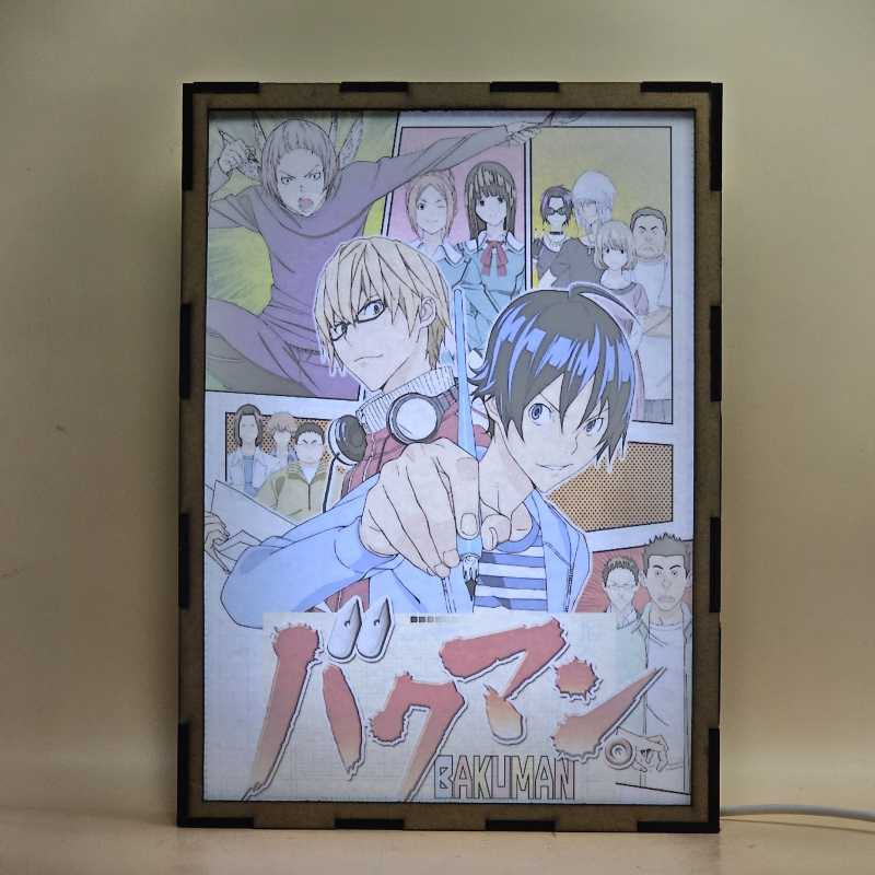 Lámpara LED de Bakuman con Moritaka Mashiro y Akito Takagi en una composición de viñetas - Galeria