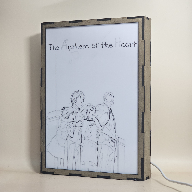 Lámpara ánime/manga  The Anthem of the Heart  con doble imagen del grupo Natsuki Nitō, Takumi Sakagami, Jun Naruse y Daiki Tasaki, vista apagada, se esconde la imágen de atras.