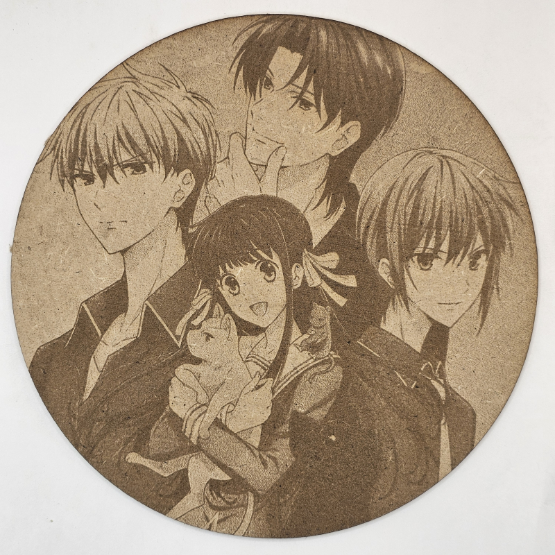 grabado laser en mdf ánime/manga, Tohru Honda, Kyo Sohma, Yuki Sohma y Shigure Sohma, Fruit Basket , decoración otaku, decoración ánime/manga