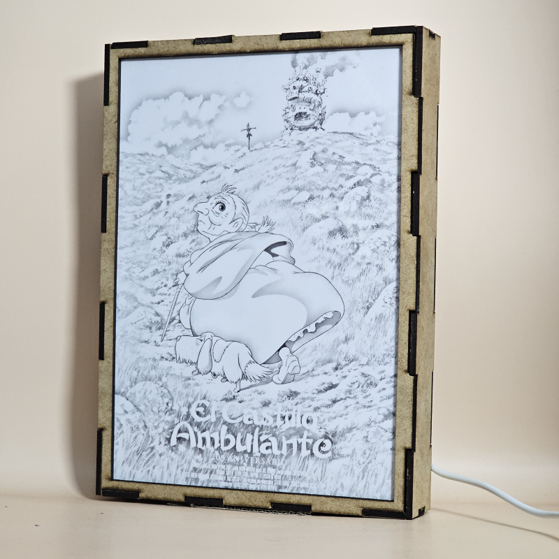 Lámpara ánime  El castillo ambulante  con doble imagen del personaje Sophie Hatter, vista apagada, se esconde la imágen de atras.