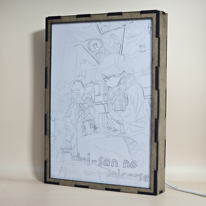 Lámpara ánime/manga  Komi-san no puede comunicarse  con doble imagen del grupo Komi Shouko, Tadano Hitohito y Najimi Osana, vista apagada, se esconde la imágen de atras.