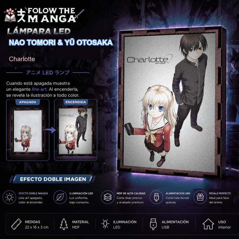 Lámpara LED de Nao Tomori y Yuu Otosaka del anime Charlotte