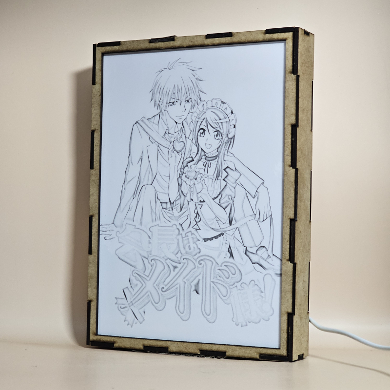 Lámpara ánime/manga  Kaichou wa Maid-sama!  con doble imagen de la pareja Takumi Usui y Ayuzawa Misaki, vista apagada, se esconde la imágen de atras.