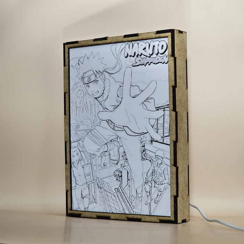 Lámpara ánime/manga  Naruto  con doble imagen del grupo Naruto Uzumaki, Sakura Haruno y Kakashi Hatake, vista apagada, se esconde la imágen de atras.