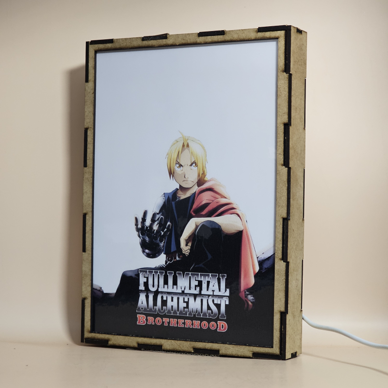 Lámpara ánime/manga  Fullmetal Alchemist: Brotherhood  con doble imagen del grupo Edward Elric y Alphonse Elric, vista apagada, se esconde la imágen de atras.