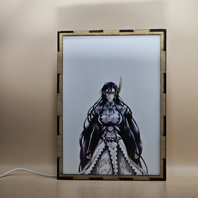 Lámpara ánime/manga  Record Of Ragnarok  con doble imagen del grupo Brunhilda, Kojiro Sasaki, Lü Bu Fengxian, Adán, Zeus, Thor y Poseidón, vista apagada, se esconde la imágen de atras.