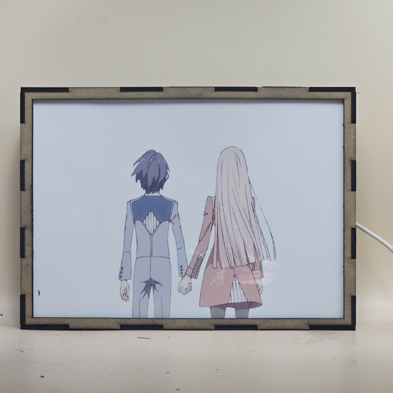 Lámpara LED de Zero Two y Hiro de Darling in the Franxx cogidos de la mano bajo flores de cerezo - Galeria