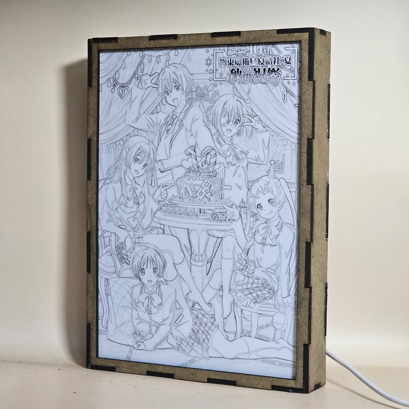 Lámpara ánime/manga  Love, Chunibyo & Other Delusions!  con doble imagen del grupo Yūta Togashi, Rikka Takanashi, Shinka Nibutani, Sanae Dekomori y Kumin Tsuyuri, vista apagada, se esconde la imágen de atras.