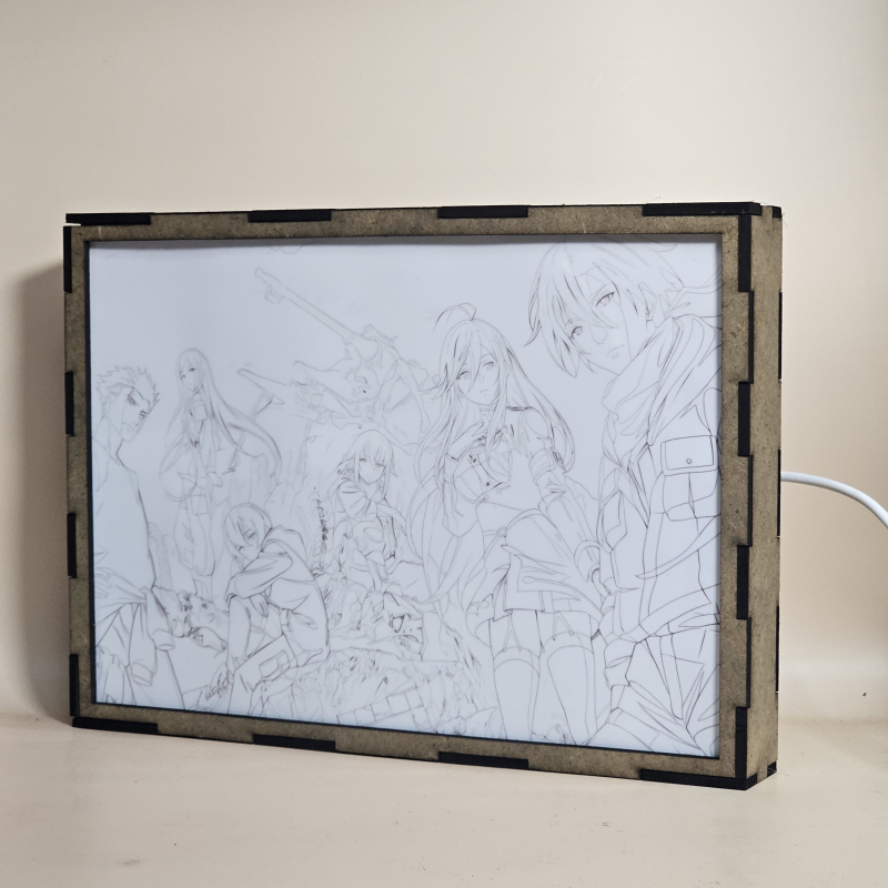 Lámpara ánime/manga  86: Eighty-Six  con doble imagen del grupo Shin, Lena, Theo, Kurena Kukumila, Anju Emma y Raiden Shuga, vista apagada, se esconde la imágen de atras.