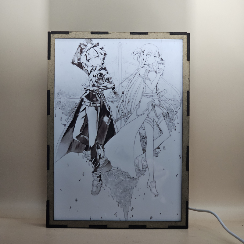 Lámpara ánime/manga  Sword Art Online  con doble imagen de la pareja Kazuto Kirigaya y Asuna Yuuki, vista apagada, se esconde la imágen de atras.