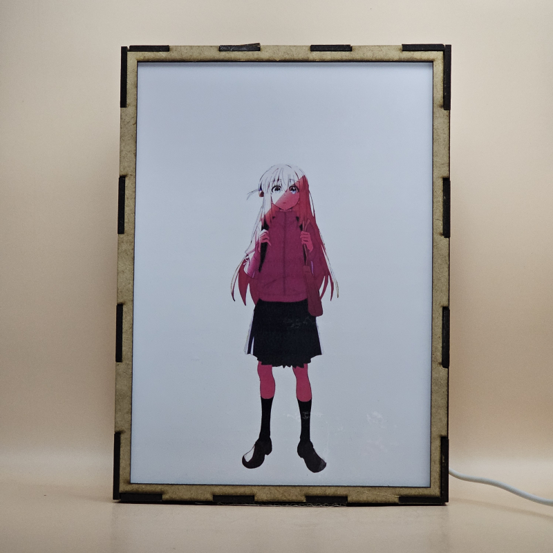 Lámpara ánime/manga  Bocchi the Rock!  con doble imagen del grupo Hitori Gotoh, Nijika Ijichi, Ryo Yamada y Ikuyo Kita, vista apagada, se esconde la imágen de atras.