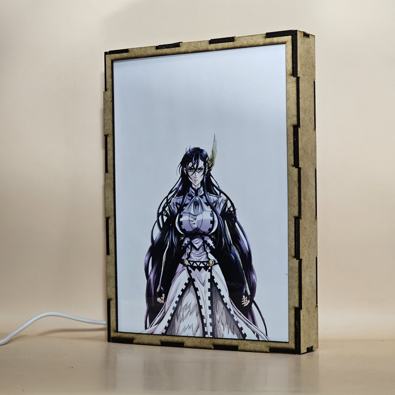 Lámpara ánime/manga  Record Of Ragnarok  con doble imagen del grupo Brunhilda, Kojiro Sasaki, Lü Bu Fengxian, Adán, Zeus, Thor y Poseidón, vista apagada, se esconde la imágen de atras.