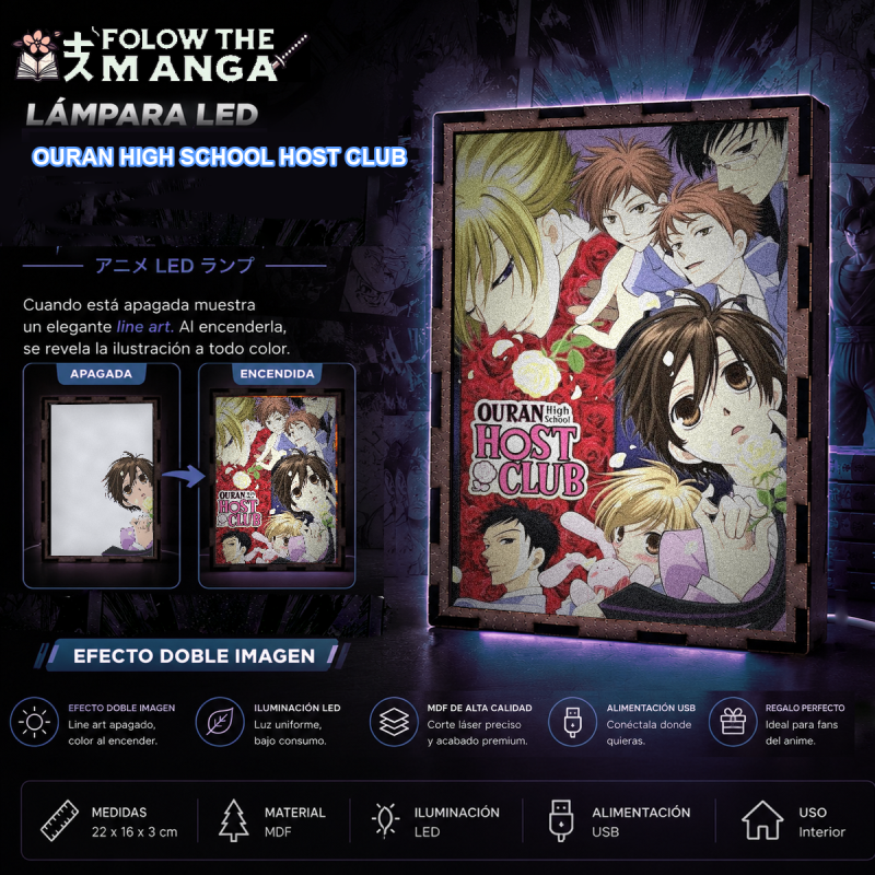 Lámpara LED de Ouran High School Host Club con Haruhi Fujioka, Tamaki Suoh, Kyoya Ootori, Hikaru, Kaoru, Honey y Mori