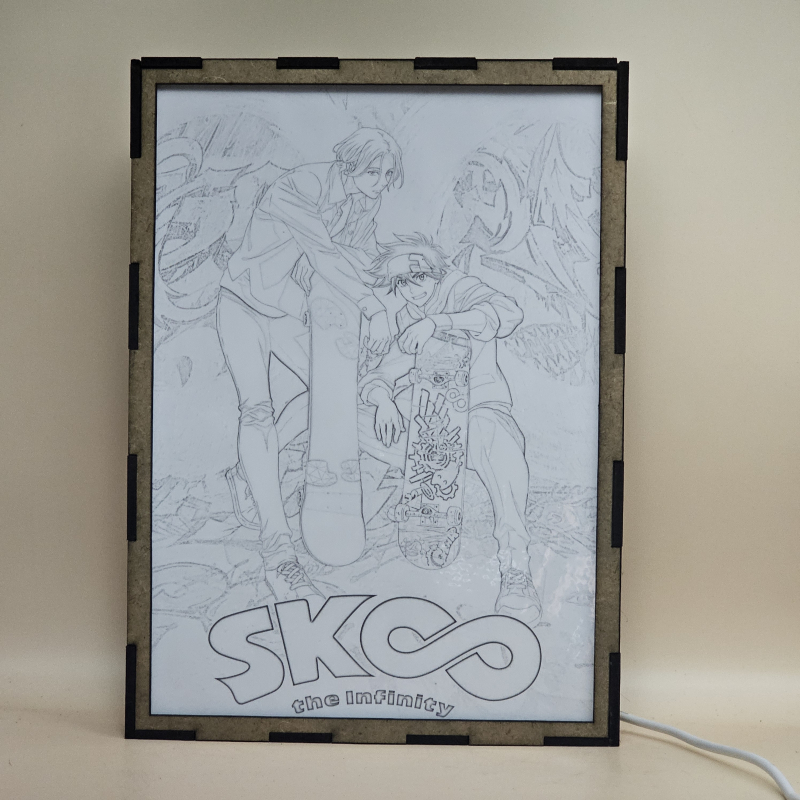 Lámpara ánime  SK8 the Infinity  con doble imagen de la pareja Reki Kyan y Langa Hasegawa, vista apagada, se esconde la imágen de atras.