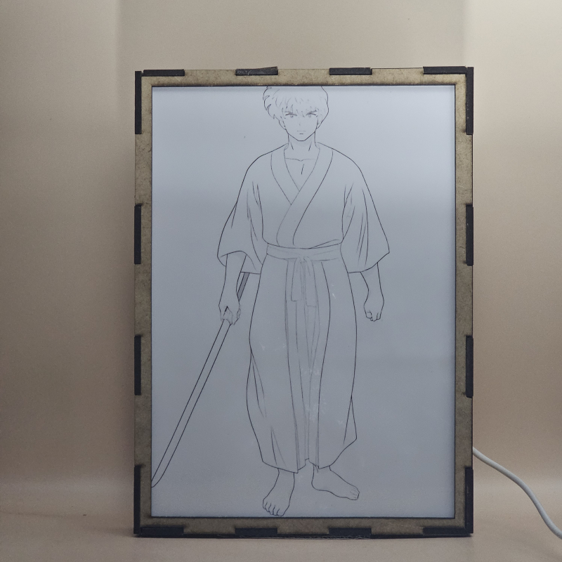 Lámpara ánime/manga  Ranma y medio  con doble imagen del personaje Tatewaki Kuno, vista apagada, se esconde la imágen de atras.