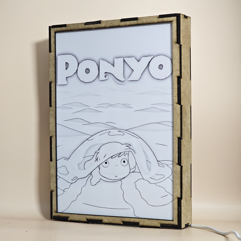 Lámpara ánime  Gake no ue no Ponyo  con doble imagen del personaje Ponyo, vista apagada, se esconde la imágen de atras.