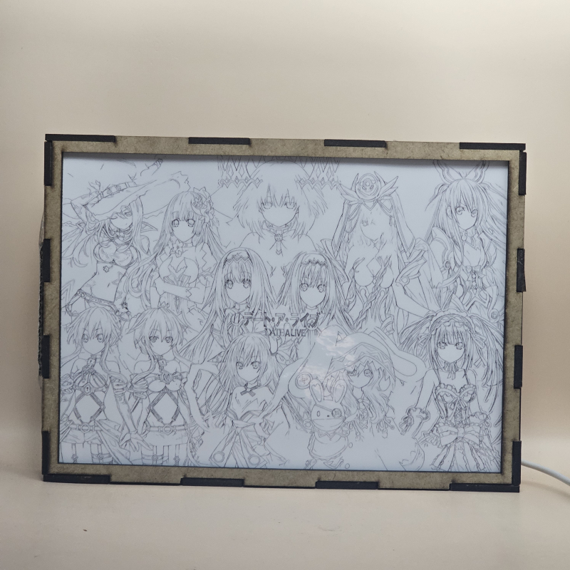 Lámpara ánime/manga  Date A Live  con doble imagen del grupo Tohka Yatogami, Kotori Itsuka, Yoshino Himekawa, Kaguya Yamai, Yuzuru Yamai, Miku Izayoi, Origami Tobiichi, Kurumi Tokisaki, Natsumi Kyouno, Maria Arusu y Marina Arusu, vista apagada, se esconde la imágen de atras.